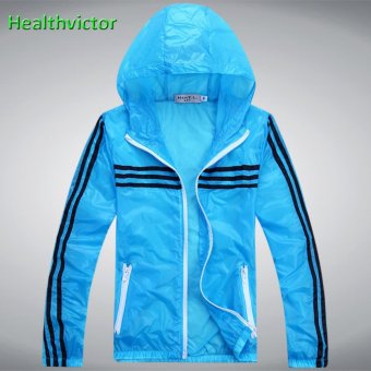 Anti UV Sun Protection Ultraviolet Thin Men Women Unisex Outdoor Zipper Hooded Jacket(Blue) - intl