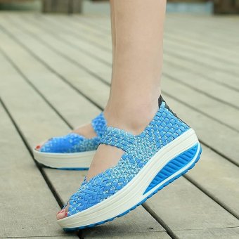 Hand woven shoes Summer sandals Women's Shoes,Blue - intl