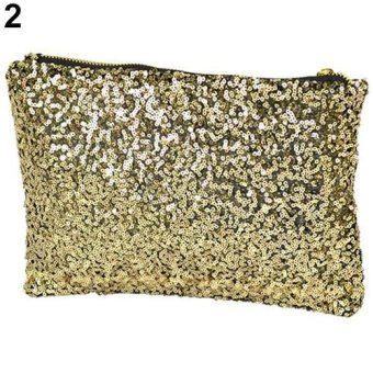 Broadfashion Women Fashion Clutch Sequins Glitter Card Storage Handbag Evening Party Zip Bag (Gold) - intl