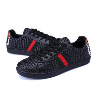 Men and Women's Couple Weave Tiger Head Breathable Lace Up Sports Flat Skateboard Shoes(Black) - intl