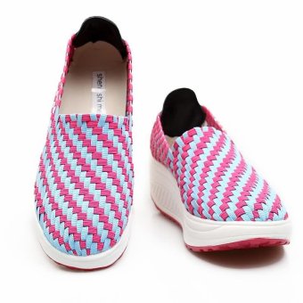 Women's Shoes Hollow Ventilation manual Weave shoes Increase Muffin Yuri Huang shoes,Pink - intl