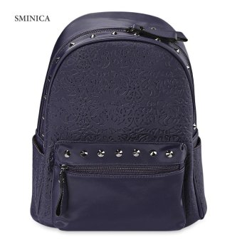 S&L SMINICA Chic Rivet Embellished PU Leather Backpack for Women (Color:Blue) - intl