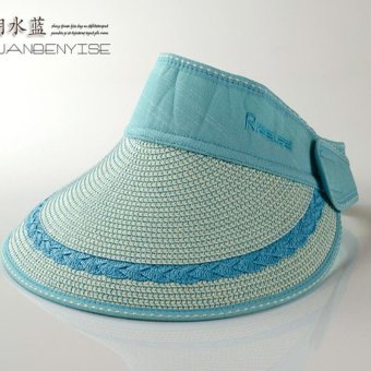 Women Summer Straw Hat Sun Hat Anti-UV Sun Visor Hats Foldaway Cap Beach Seaside Outdoor Hats Blue - intl