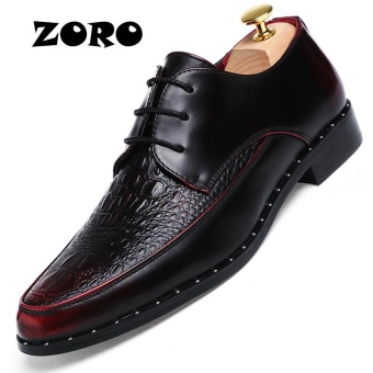 ZORO Men Leather Dress Shoes 2017 Fashion Wedding Shoes Breathable Business Shoes Lace-up Flat Shoe Mens Oxfords (Red) - intl