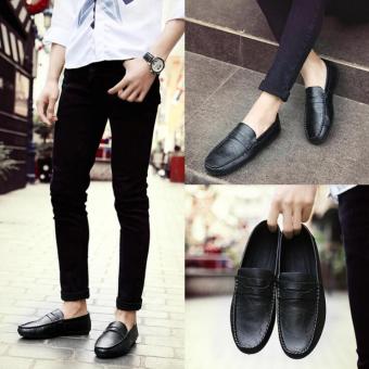TF Men Flat shoes Korean Leisure fashion trends leather shoes(Black) - intl