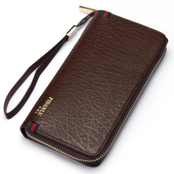 Stylish Men's Leather Zip Handbag Purse Wallet Card Holder Clutch Checkbook Clip Brown