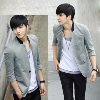 blazer pria model korea 3/4 sleeve casual abu abu