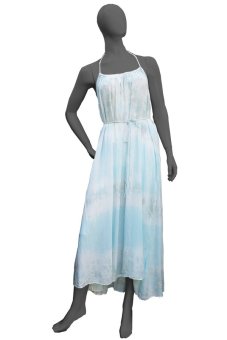 City B**Ch Elegant Lady Dress With Painting Wash Colour Style - Turquoise