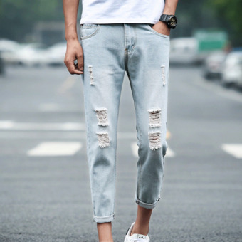 QQ Do the old jeans light colored pants Light blue - intl
