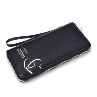 kangaroo kingdom Woman's long leather genuine leather wallet Zippered wallet fashion woman's wallet （Black） - intl