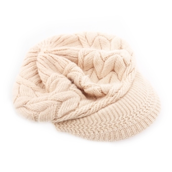 Women Winter Warm Knit Hat Wool Snow Ski Cap With Visor (Beige) - Intl - intl