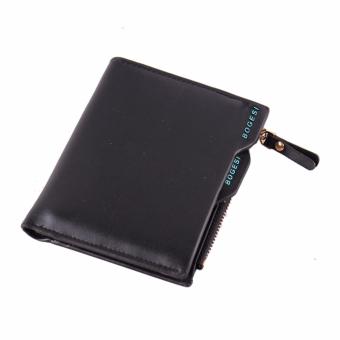 Dompet kulit pria PU pemegang kartu ritsleting tas kantong pendek (hitam) - International