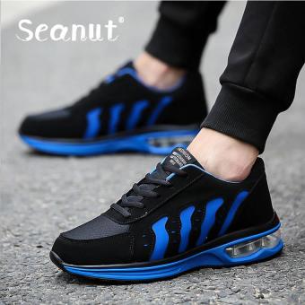Seanut Men's Fashion Casual Sports Shoes Breathable Lace-Up Shoes (Black/Blue)