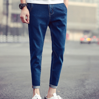 QQ Men's fashion slim jeans Dark blue - intl