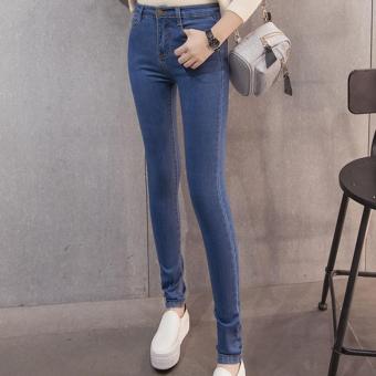 QQ Women's casual pencil pants Light blue - intl