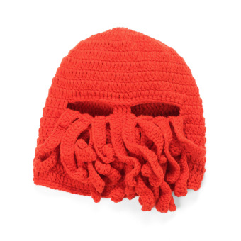 Unisex Barbarian Beard Foldaway Beard Caps Beanie Handmade Octopus Hat(Red) - intl