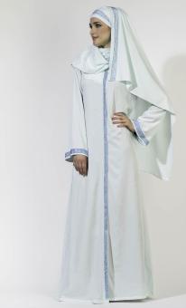East Essence Blue Crystal Accent Abaya Set with crystal hijab-Light Blue