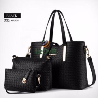 Tas Branded Wanita - Top-Handle Bags - Wristlets - Bag Charms & Accessories - PU Leather - Black - 87800(3IN1)