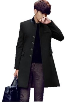 Men's Jacket Outwear Slim Long Woolen Trench Coat Korean Wind Coat Fast Shipping Black