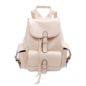 360WISH Fashion Women Preppy Style PU Leather Backpack Shoulder Bag Schoolbag - Beige