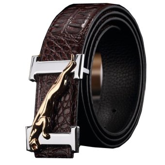 Men's Luxury Geniune Leather Belt H Letter Buckle Crocodile Grain MBT1614A-2 Coffee