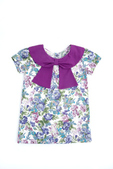 Gill & El Dress Anabelle Ribbon Dress Anak Perempuan Kombinasi Pita Motif Bunga - Ungu