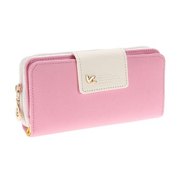 Women Wallets New Fashion Trends Pumping Multi-card Position Two Fold Wallet Lady Long Zipper Purse Card Holder (Pink)