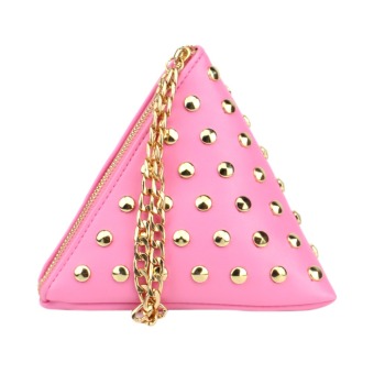 2016 New Women PU Leather Handbags Brand Small Party Wrist Bag for Women Chains Tote Fashion Brands Triangulation Handbag - intl