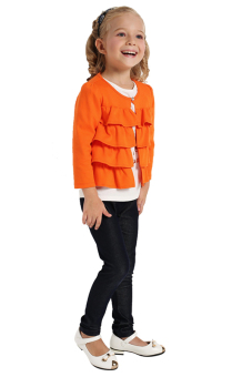 SuperCart Arshiner Kids Girl Casual Round Neck Long Sleeve Ruffle One Button Solid Outerwear ( Orange ) 