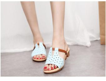 QQ Cool slippers female flat heel sandals with a mop mop Blue - intl