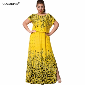 COCOEPPS 2017 Summer Women L-6XL Chiffon Print Long Dress Short Sleeve Casual Floor-Length Large Big Size Maxi Dresses vestidos - intl