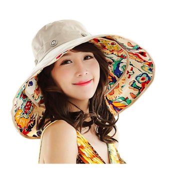 Ladies Elegant Summer UV Protection Cotton Packable Shapeable Beach Sun Hats with Detachable Double Large Brim for Travel Holiday Hiking Quick Dry Bucket Caps Foldable Hat, Beige - intl