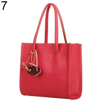 Broadfashion Women's Sweet Candy Colors Flowers Faux Leather Zipper Shoulder Bag Handbag (Red) - intl