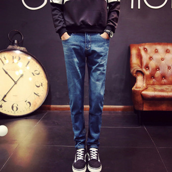 QQ Men's leisQQe pants feet jeans Blue - intl