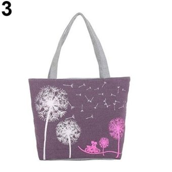 Broadfashion Woman Canvas Dandelion Boho Tote Zipper Purse Fashion Shoulder Handbag Bag (Purple) - intl