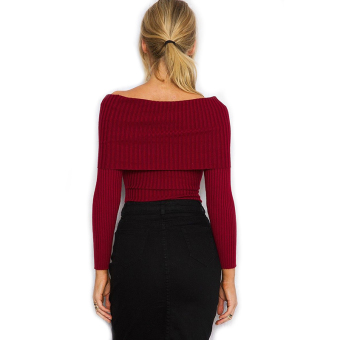 Fashion Boat Neck Long Sleeve Pullover Sweater(Wine Red) - intl