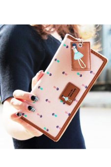 Fashion wanita dompet panjang wanita tas dompet genggam pemegang kartu pos berwarna merah muda - International