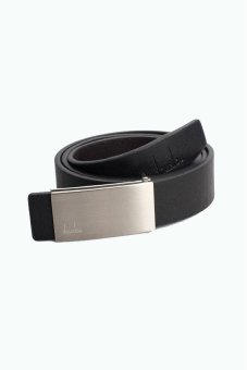 Men Automatic Buckle Leather Waist Strap Belts Silver & Black - intl