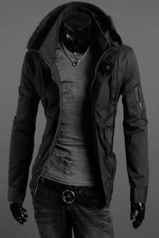 GE Men Slim Sexy Hoodies Jackets Coats Tops 3 Colors 4 sizes (Black)