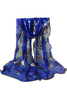 LALANG Fashion Colorful Flowers Scarf Lace Edge Cappa Royal blue - Intl