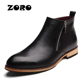 ZORO Italian Mens Ankle Boots Genuine Leather Handmade Business Office Men Shoes (Black) - intl
