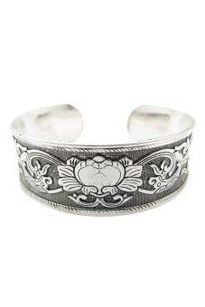 Buytra Peony Tibetan Cuff Bracelet Silver