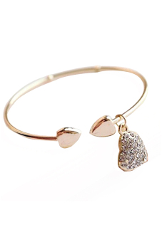Jetting Buy Heart Rhinestone Pendant Open Bracelet - Gold