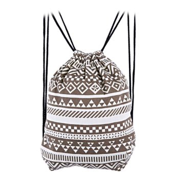Ethnic Striped Geometric Print Rope Canvas Backpack for Women - intl