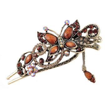 Charm Crystal Rhinestone Butterfly Hairpins Hair Stick Hair Clips Beauty Tools Jewelry (Coffee) - intl