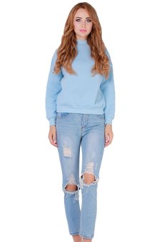 HengSong Students Hooodies Girls Pullovers O-Neck Blue