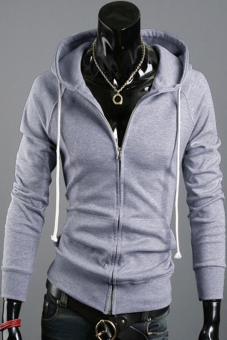 GE Men's Stylish Slim Fit Hoodies Long Sleeve Jackets Coats Hoodie Zip (Gray)