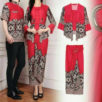 couple store cs - kemeja couple batik elegant 3 in 1 mullan merah fanta