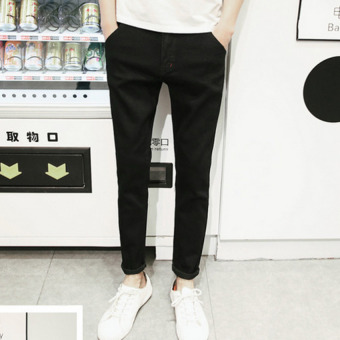 QQ Men's casual jeans pencil pants Black - intl