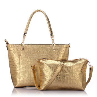 Women leather gold bags handbags women famous brands designerhandbags crocodile pattern tote bag - intl